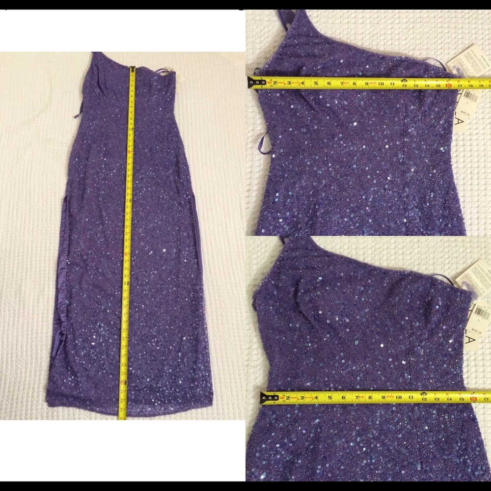 SOLD! One Shoulder Sequin Purple Silk Dress Large - Picture 6 of 8